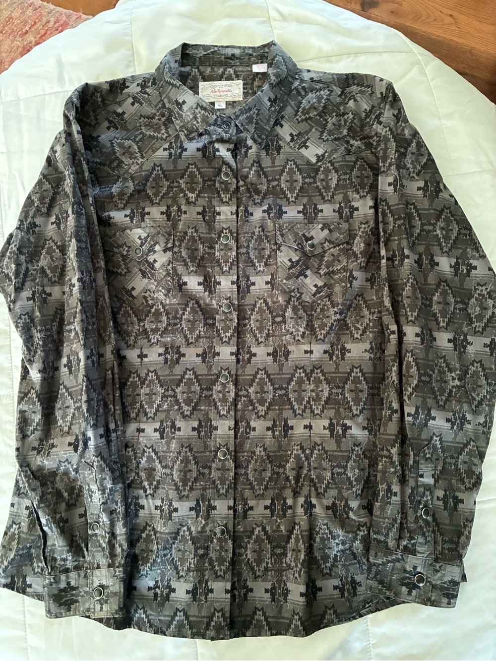 Men's Panhandle Western Grey Geometric Pearl Snap Button-Down Shirt